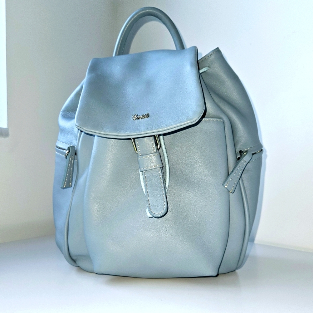 Gianvito Rossi Powder Blue Leather Backpack with Buckle Flap